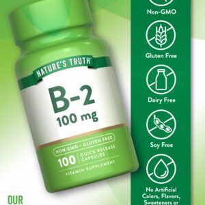 Nature's Truth B2 Vitamin | 100mg | 100 Capsules | Non-GMO & Gluten Free Supplement | Riboflavin