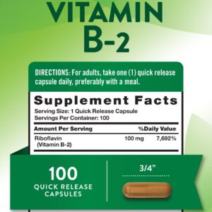 Nature's Truth B2 Vitamin | 100mg | 100 Capsules | Non-GMO & Gluten Free Supplement | Riboflavin