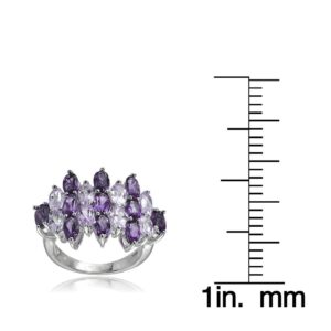 Ice Gems Sterling Silver Genuine African Amethyst and Amethyst Oval-Cut Cluster Ring