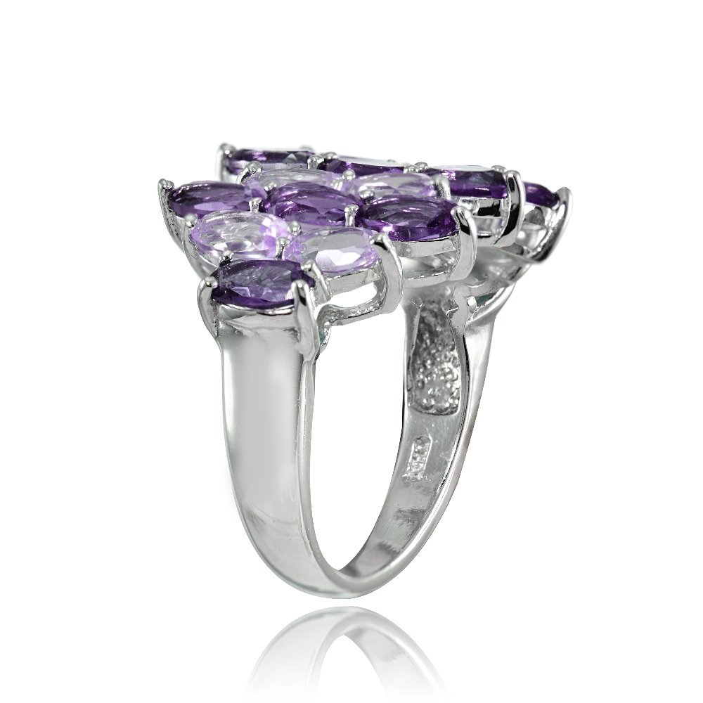 Ice Gems Sterling Silver Genuine African Amethyst and Amethyst Oval-Cut Cluster Ring