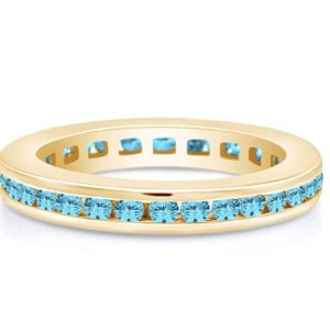 Jewel Zone US Simulated Aquamarine Stackable Eternity Band Ring in 14k Gold Over Sterling Silver