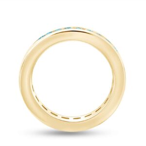 Jewel Zone US Simulated Aquamarine Stackable Eternity Band Ring in 14k Gold Over Sterling Silver