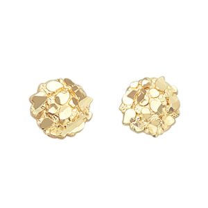 10K Yellow Gold Nugget Earrings Round Nugget 10 mm