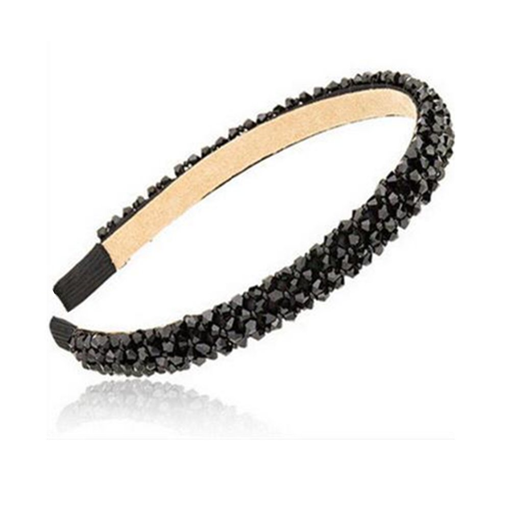 Ruihfas Fashion Sparkle 4 Rows Crystal Rhinestone Headbands Beaded Hair Hoop Band (Black)