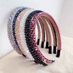 Ruihfas Fashion Sparkle 4 Rows Crystal Rhinestone Headbands Beaded Hair Hoop Band (Black)