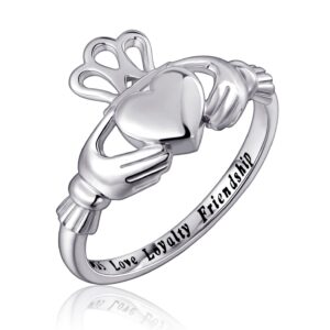 s925 sterling silver love loyalty friendship irish ladies' claddagh ring size 7