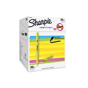 Sharpie Pocket Highlighters, Chisel Tip, Fluorescent Yellow, 36 Count