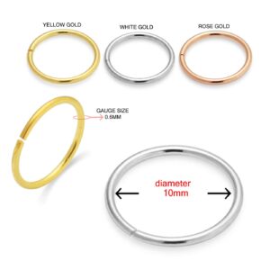 PiercingPoint 14 Karat Solid White Gold 22 Gauge (0.6MM) - 3/8 Inch (10MM) Length Seamless Continuous Nose Hoop Ring