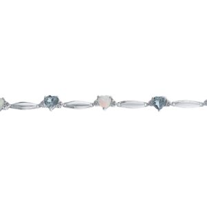 Heart-Shaped Created Opal and Aquamarine Bracelet with .01 cttw. Diamonds - Sterling Silver - 7.5”