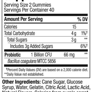 OLLY Probiotic Gummy, Immune and Digestive Support, 1 Billion CFUs, Chewable Probiotic Supplement, Berry, 40 Day Supply - 80 Count