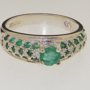 925 Sterling Silver Real Genuine Emerald Womens Wedding Band Ring - Size 4