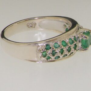 925 Sterling Silver Real Genuine Emerald Womens Wedding Band Ring - Size 4