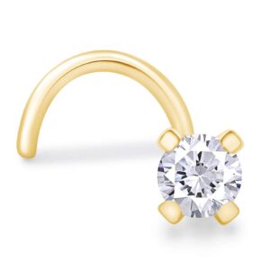 THE JEWEL ZONE 14K Solid Yellow Gold 22G Nose Stud Ring Jewelry Cubic Zirconia 1/1.5/2/2.5/3 MM