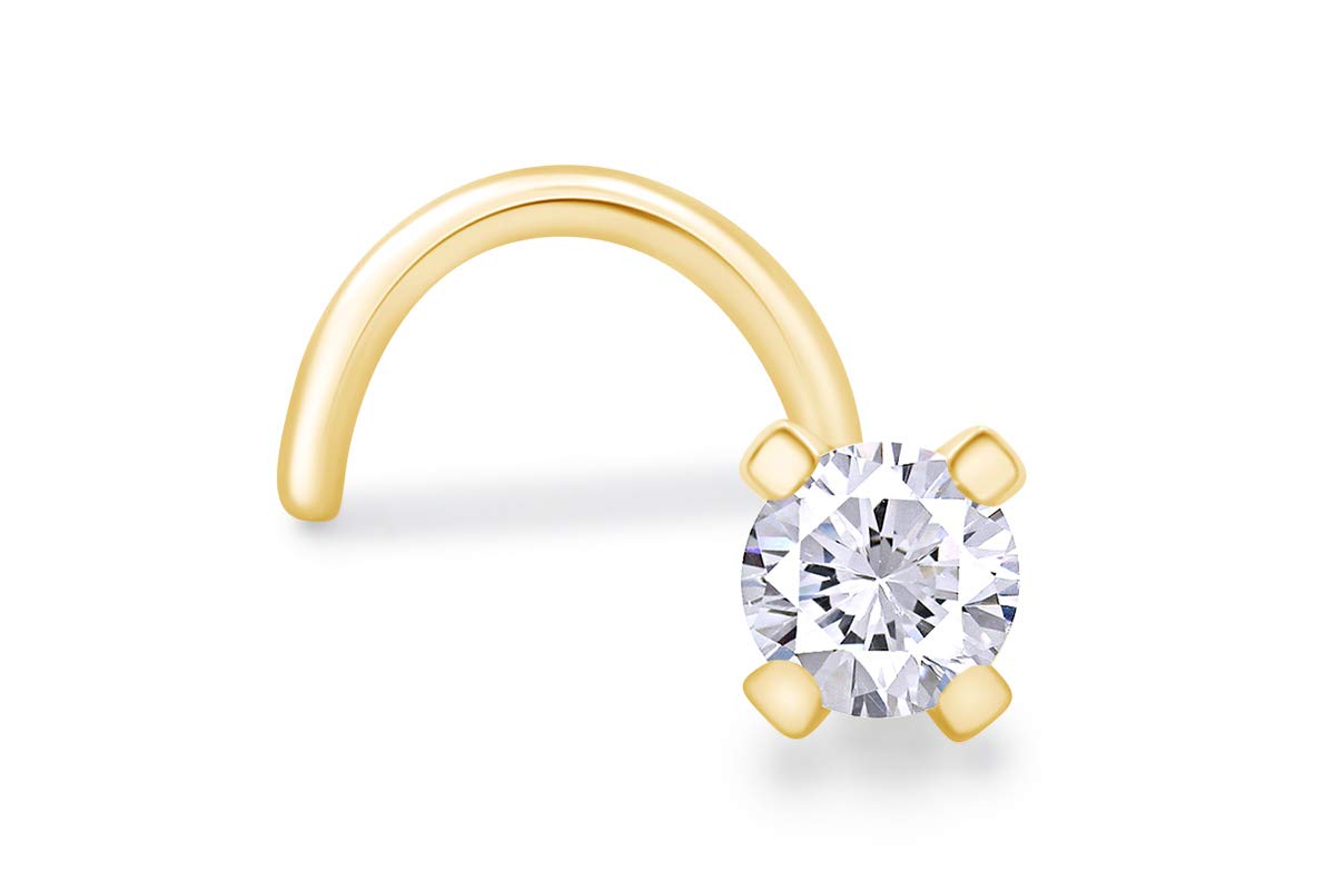 THE JEWEL ZONE 14K Solid Yellow Gold 22G Nose Stud Ring Jewelry Cubic Zirconia 1/1.5/2/2.5/3 MM