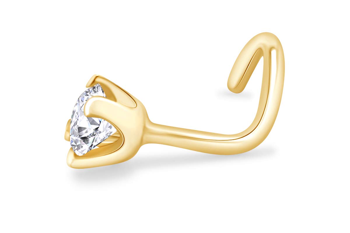 THE JEWEL ZONE 14K Solid Yellow Gold 22G Nose Stud Ring Jewelry Cubic Zirconia 1/1.5/2/2.5/3 MM