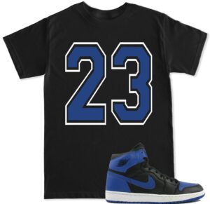 ftd apparel men's 23 blue retro 1 royal blue t shirt - small black