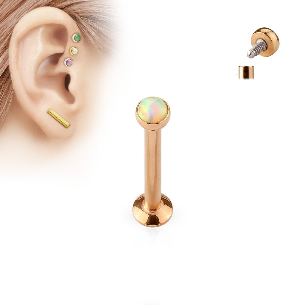 Pierced Owl 16GA 316L Surgical Steel Internally Threaded White Synthetic Opal Lip Cartilage Ear Stud (Rose Gold Tone, 6mm Barbell)