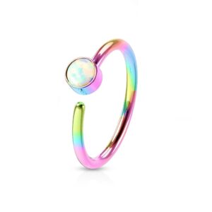 Pierced Owl 20GA 316L Surgical Steel White Synthetic Opal Set Cartilage Helix Nose Ring (Rainbow)