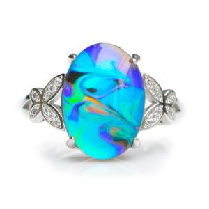 FUN JEWELS Opalescent Swirl Color Changing Oval Crystal Stone Brass Mood Ring Size Adjustable For Women