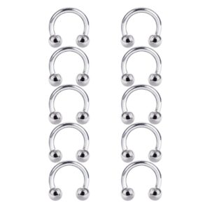 Cottvott 10pcs 14G 16G Stainless Steel Horseshoe Hoop Rings Ear Eyebrow Nose Septum Nipple Piercing 6-14mm (10pcs ball 14G*6 * 3)