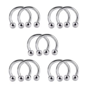 Cottvott 10pcs 14G 16G Stainless Steel Horseshoe Hoop Rings Ear Eyebrow Nose Septum Nipple Piercing 6-14mm (10pcs ball 14G*6 * 3)