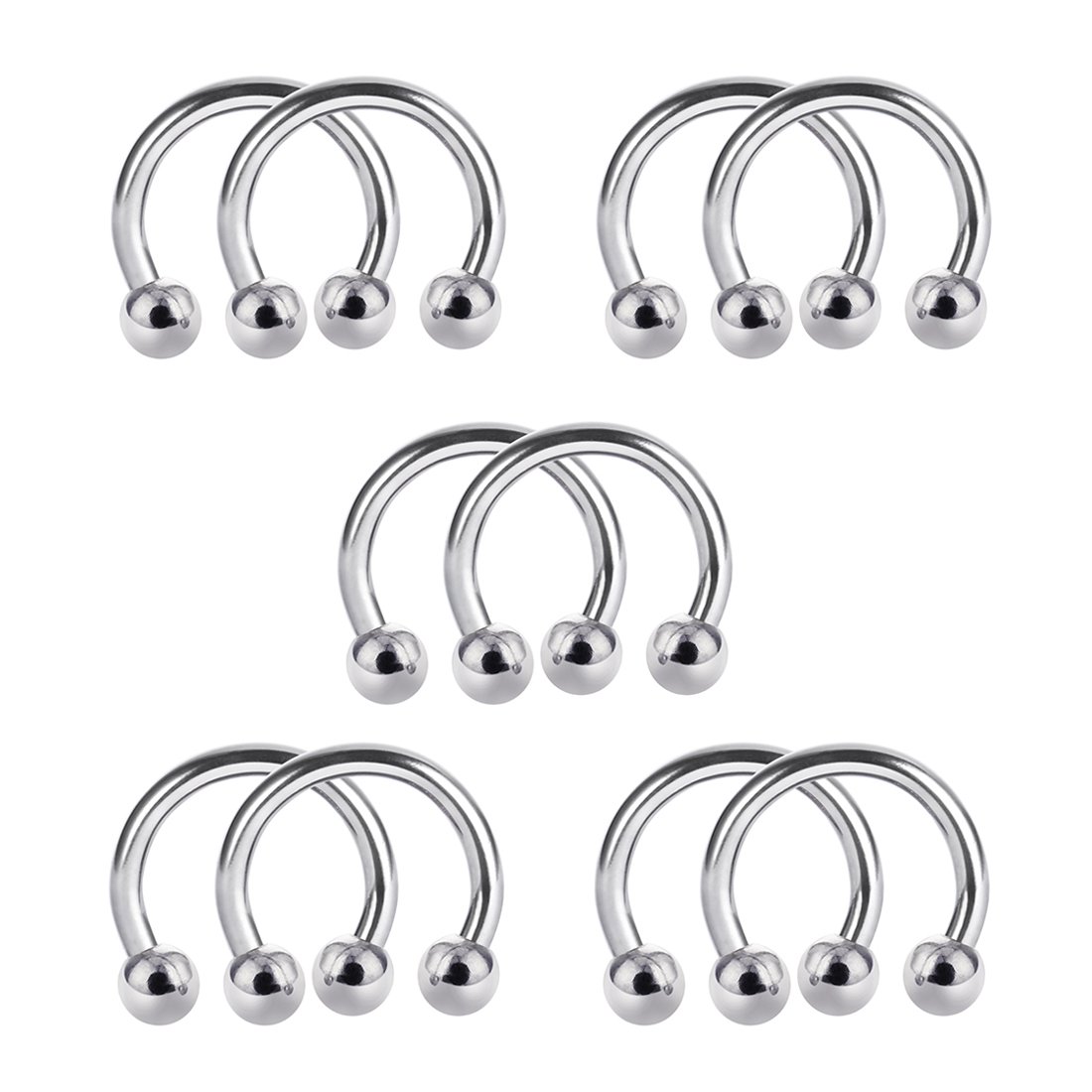 Cottvott 10pcs 14G 16G Stainless Steel Horseshoe Hoop Rings Ear Eyebrow Nose Septum Nipple Piercing 6-14mm (10pcs ball 14G*6 * 3)