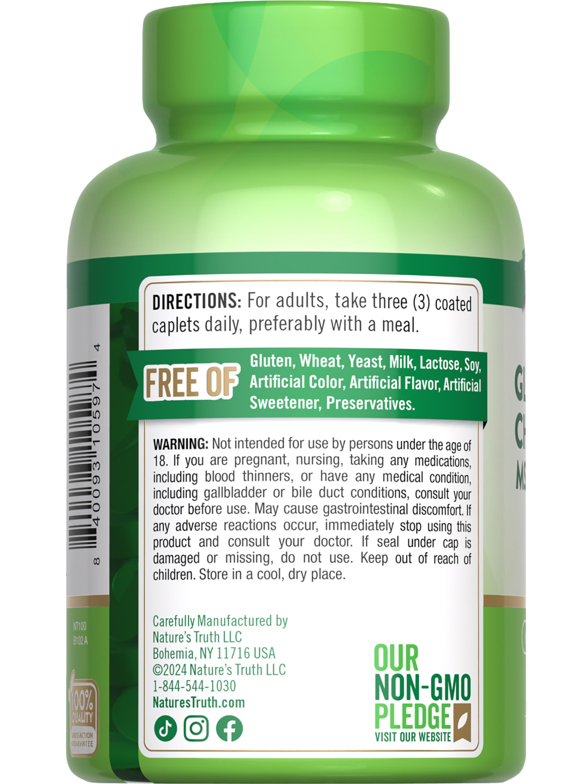 Nature's Truth Glucosamine Chondroitin MSM Complex | 90 Caplets | Double Strength Supplement | Non-GMO & Gluten Free