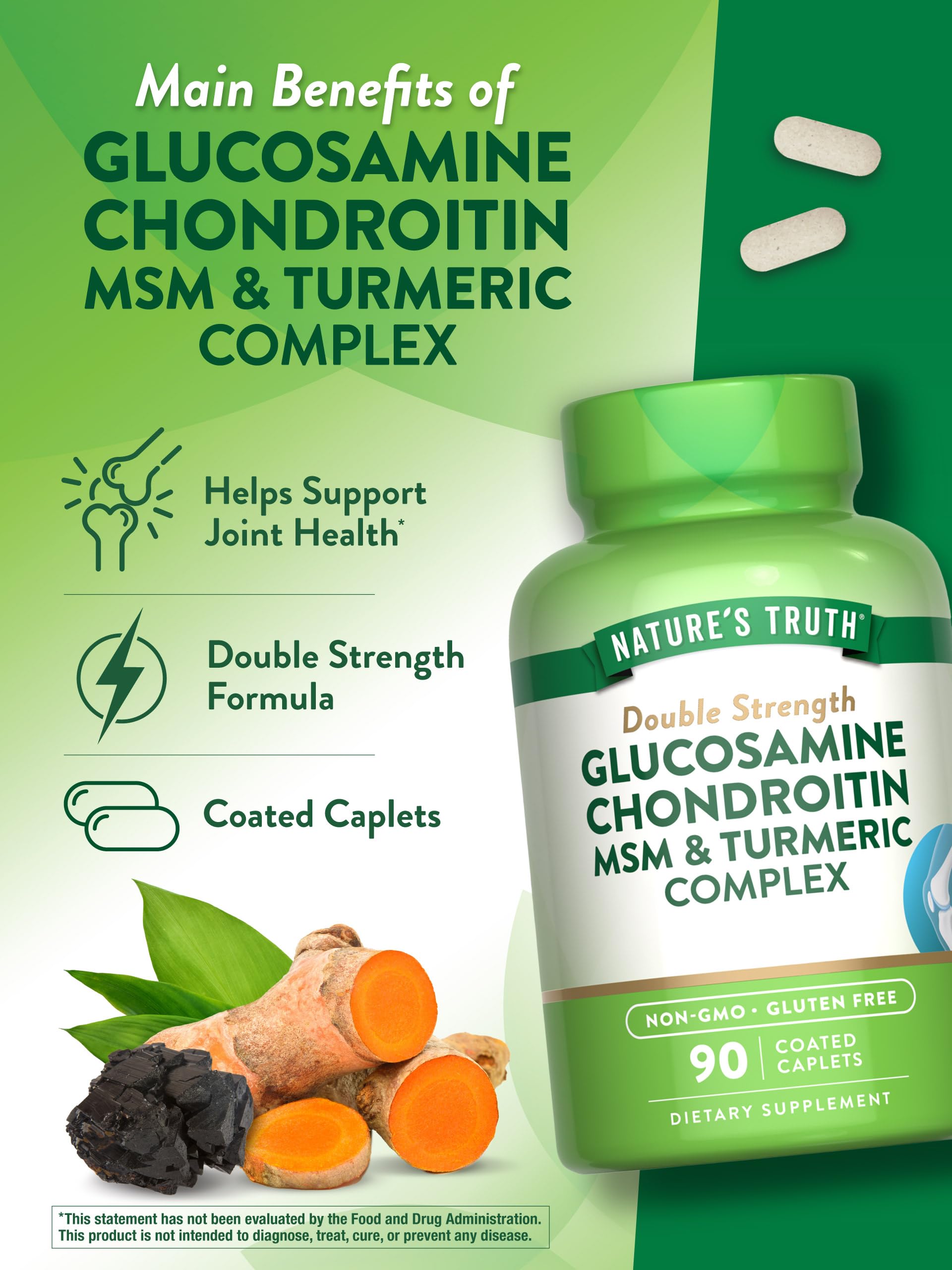 Nature's Truth Glucosamine Chondroitin MSM Complex | 90 Caplets | Double Strength Supplement | Non-GMO & Gluten Free