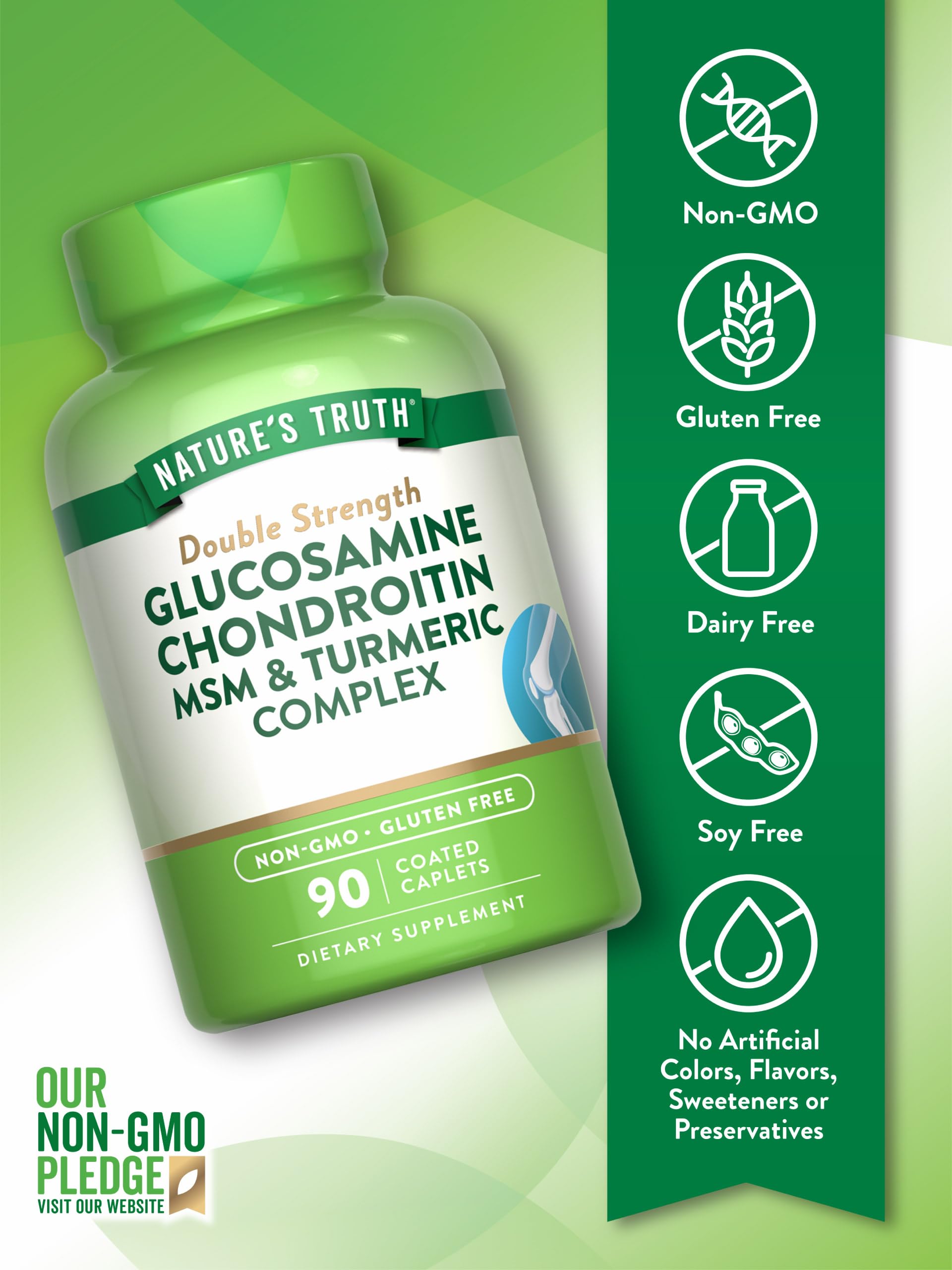 Nature's Truth Glucosamine Chondroitin MSM Complex | 90 Caplets | Double Strength Supplement | Non-GMO & Gluten Free