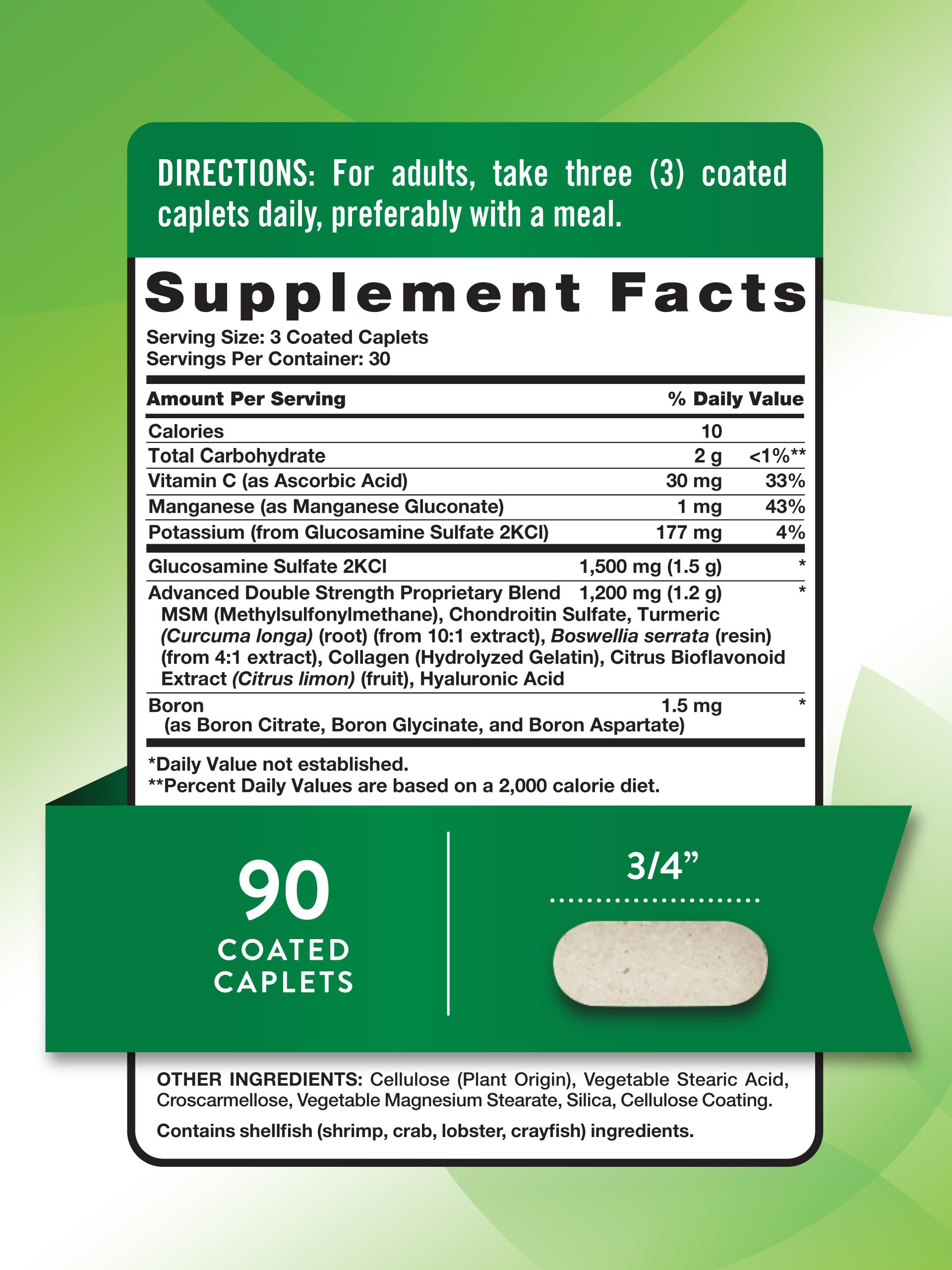 Nature's Truth Glucosamine Chondroitin MSM Complex | 90 Caplets | Double Strength Supplement | Non-GMO & Gluten Free