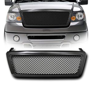 vxmotor for 2004-2008 ford f150 - matte black luxury sport mesh front hood bumper grill grille cover abs