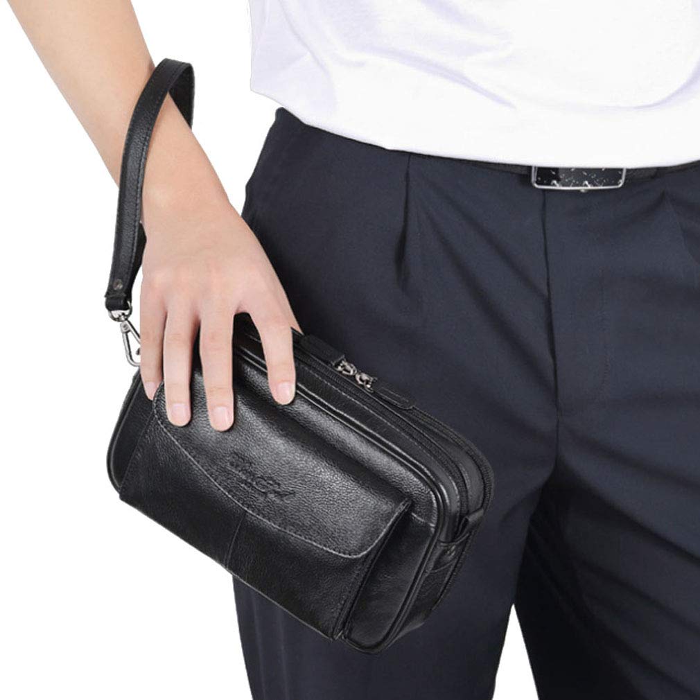 Hebetag Leather Clutch Purse Long Wallet for Men Cell Phone Organizer Holder Wrist Bag Day Pack Business Handbag