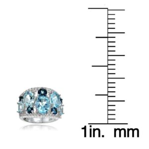 Ice Gems Sterling Silver Genuine London Blue, Blue and White Topaz Tonal Dome Ring