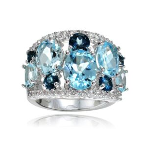 Ice Gems Sterling Silver Genuine London Blue, Blue and White Topaz Tonal Dome Ring