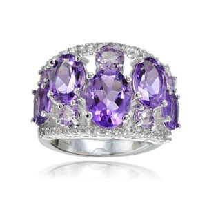 ice gems sterling silver genuine african amethyst, amethyst and white topaz tonal dome ring