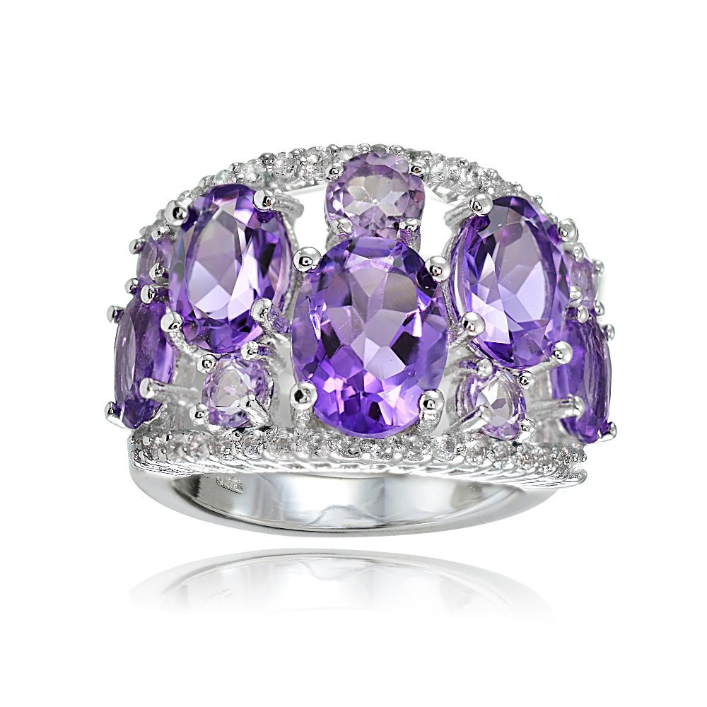 Ice Gems Sterling Silver Genuine African Amethyst, Amethyst and White Topaz Tonal Dome Ring