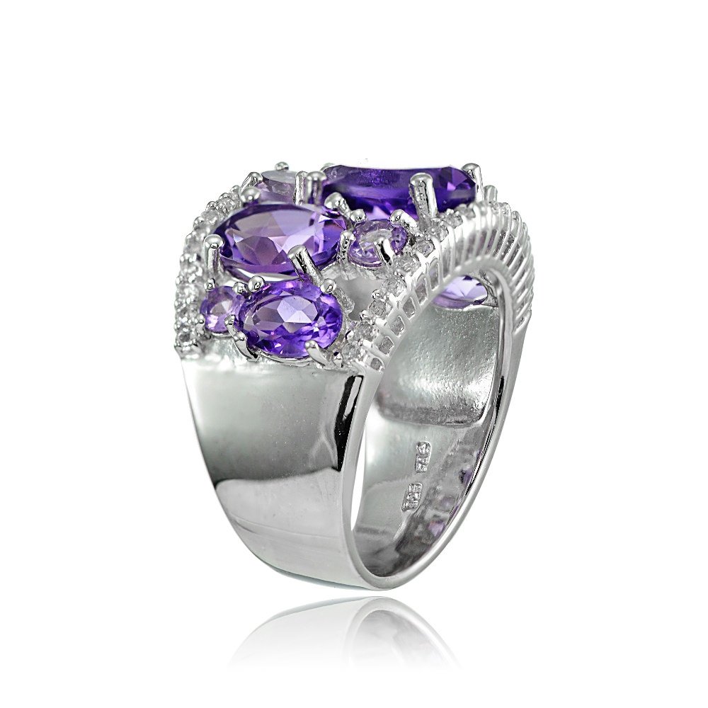 Ice Gems Sterling Silver Genuine African Amethyst, Amethyst and White Topaz Tonal Dome Ring