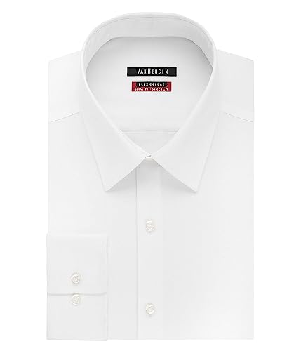 Van Heusen mens Slim Fit Flex Collar Stretch Solid Dress Shirt, White, 16.5 Neck 34 -35 Sleeve US