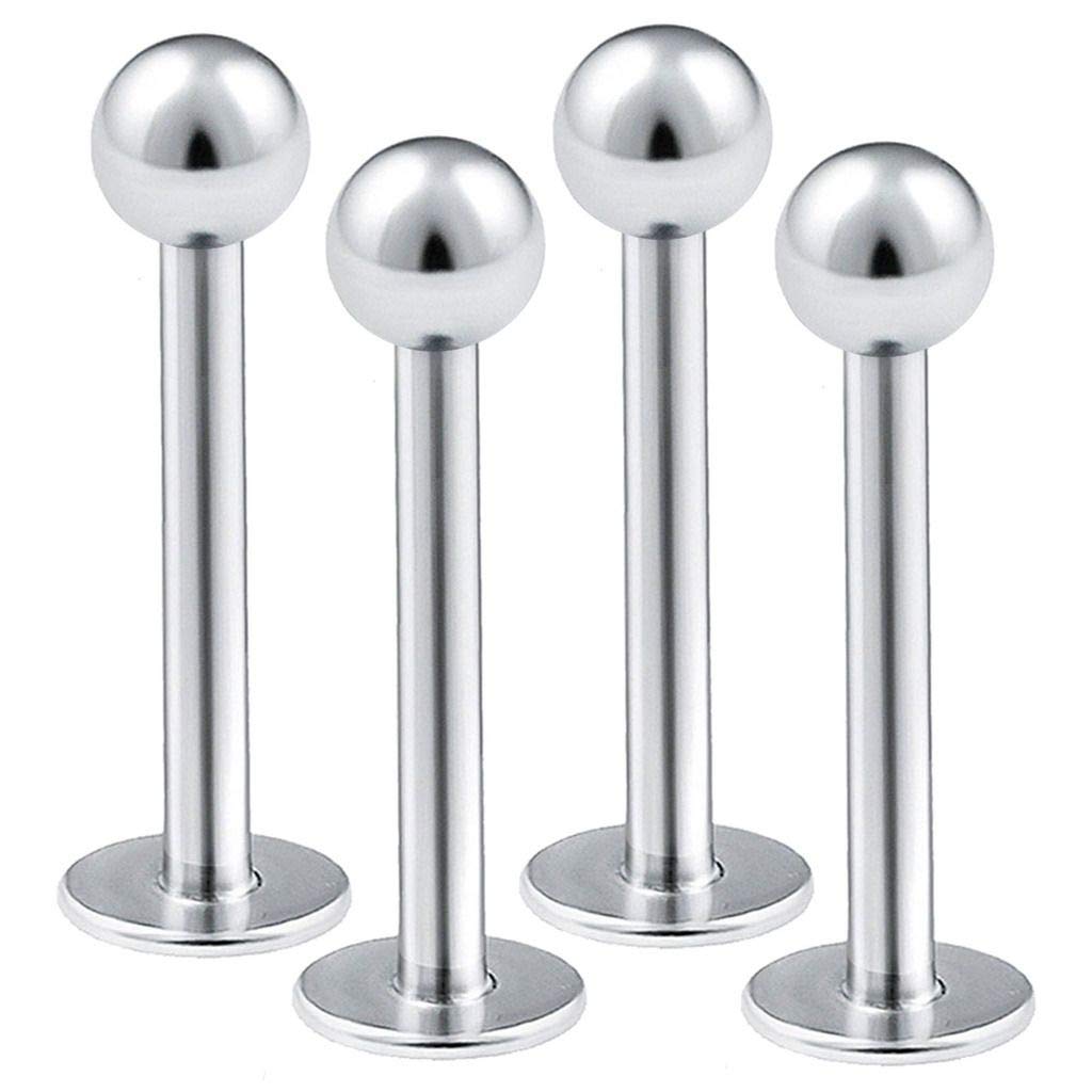 bodyjewellery 4pcs 14g Labret Studs Lip Ring Snake Spider Bite Forward Helix Monroe Dahlia Inner Conch Surgical Steel 4mm Ball - 12mm