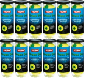 tourna 12 pack pressurized green dot tennis balls in a pressurized can, usta approved