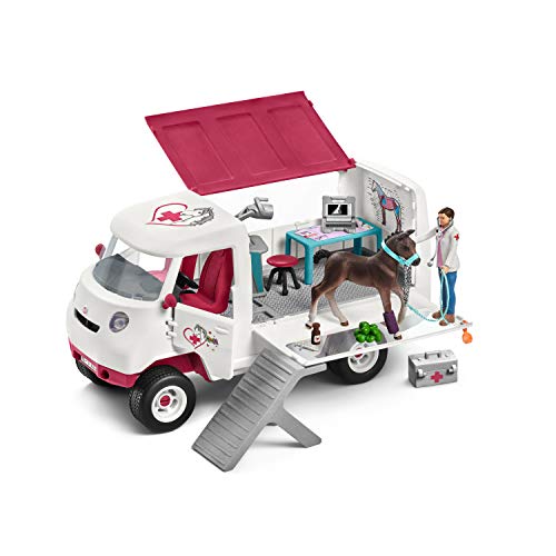 Schleich Horse Club, Horse Toys for Girls and Boys, Mobile Vet Horse Set with Hanoverian Foal Horse Figurine, 17 pieces