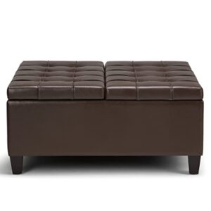 SIMPLIHOME Harrison 36 inch Wide Square Coffee Table Lift Top Storage Ottoman, Cocktail Footrest Stool in Upholstered Chocolate Brown Tufted Faux Leather for the Living Room,