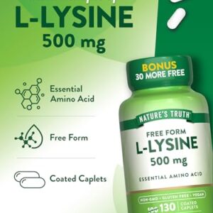 Nature's Truth L-Lysine 500mg | 130 Caplets | Free Form | Essential Amino Acid | Non-GMO & Gluten Free Supplement