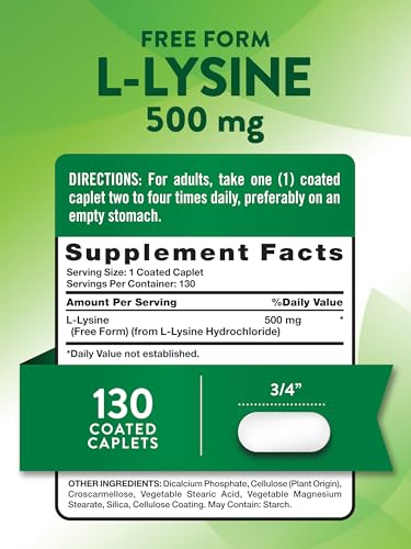 Nature's Truth L-Lysine 500mg | 130 Caplets | Free Form | Essential Amino Acid | Non-GMO & Gluten Free Supplement