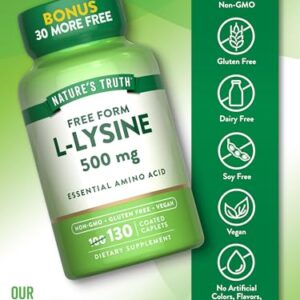 Nature's Truth L-Lysine 500mg | 130 Caplets | Free Form | Essential Amino Acid | Non-GMO & Gluten Free Supplement