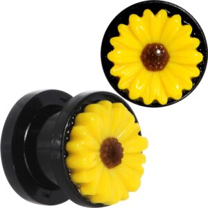 body candy black acrylic simply sunny sunflower screw fit ear gauge plug set of 2 00 gauge