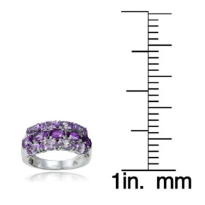 Ice Gems Sterling Silver Genuine African Amethyst and Amethyst 3-Row Ring