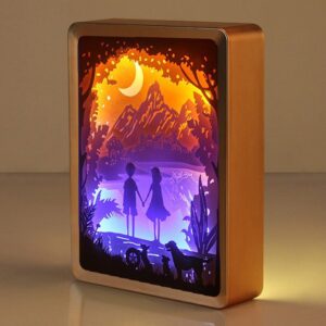 womhope valentine's day gift 3d papercut light boxes frame night lights paper sculptures night lamp of creative shadow paintings (hand in hand)