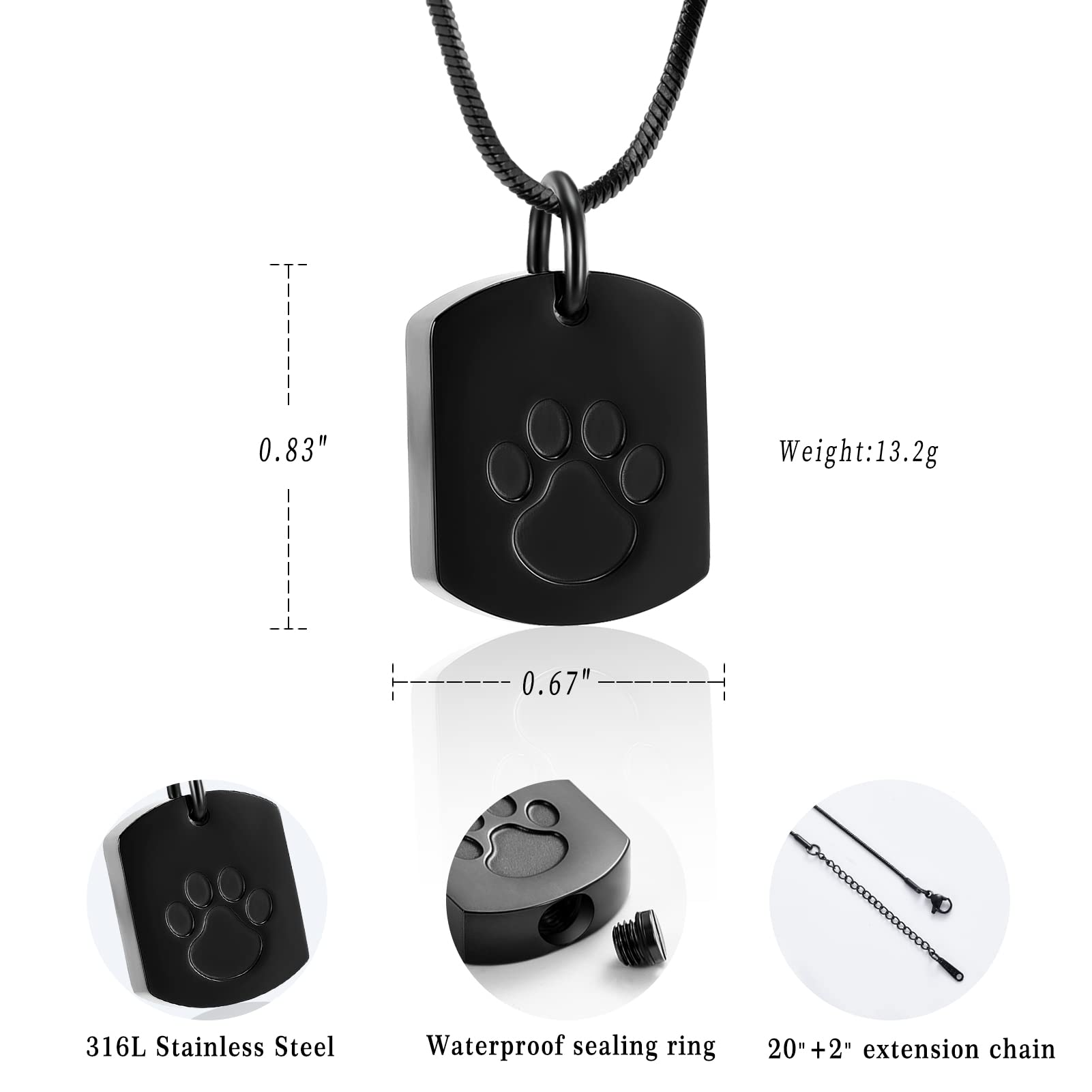 Minicremation Cremation Jewelry Urn Necklace for Ashes for Pet, Paw Print Memorial Ash Jewelry, Keepsake Pendant for Pet's Cat Dog's Ashes with Filling Kit