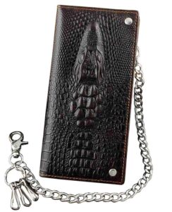 crazy hunter mens long crocodile head motorcycle punk leather wallet with a biker chain l73